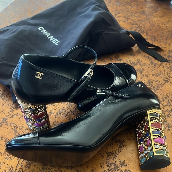 Chanel Mary Janes leather and metal heel with ribbon 39.5IT - Picture 2 of 12